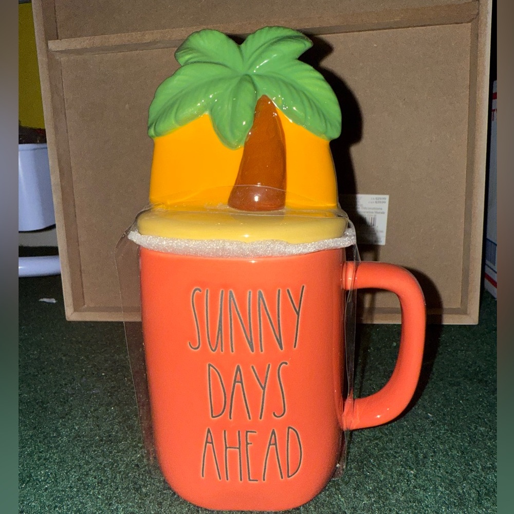 Rae Dunn Orange Mug with Palm‎ Tree Lid